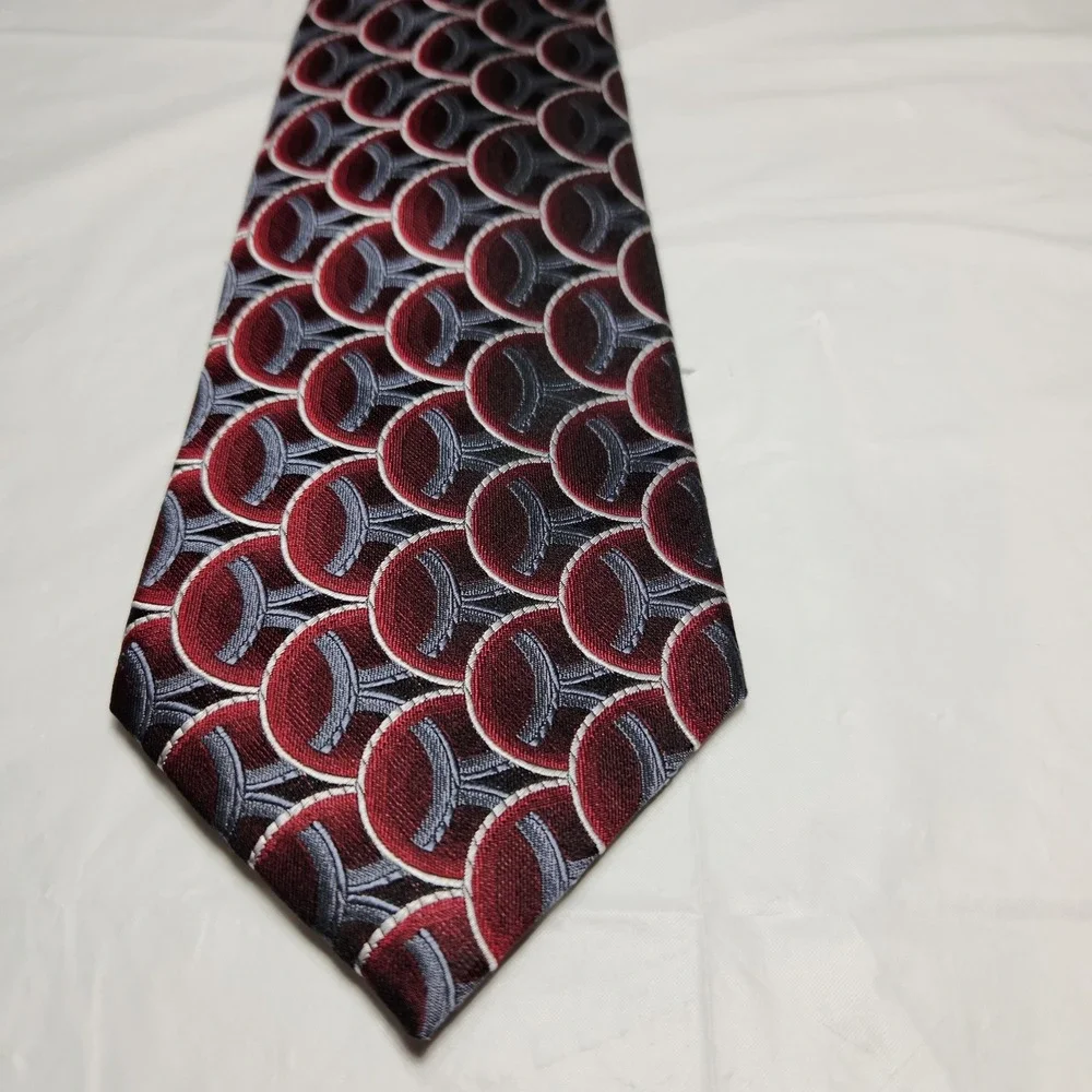 Crazy Horse Mens 100% Silk Tie Burgundy / Gray /‎ Black